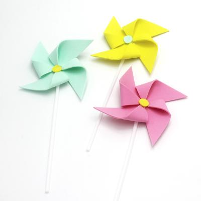 China Cute Colorful Acrylic Windmill Sun Cake Decoration Fan Blwer Tarara Paper Cake Toppers For Party Supplier for sale