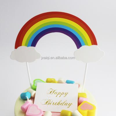 China Colorful Paper Cake Topper Kid's Happy Birthday Rainbow Party Decoration For Baking Cute Gifts for sale