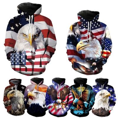 China Anti-pilling American National Symbol 3D Printed Hoodies For Men Eagle 3D Printing Mens Funny Fashion Casual Oversized Pullover Hoodies for sale