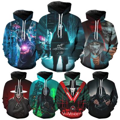 China Anti-pilling 2022 V for Vendetta 3D Printed Hoodies For Men's Halloween Movie 3D Printing Men's Casual Funny Oversized Pullover Hoodies for sale