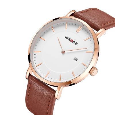 China New Sports Quartz Watches Male Watches Day/Date Top Brand Luxury Leather Strap Support OEM Models WEIDE 2021 for sale