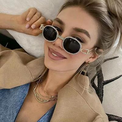 China 2022 New Diamond Inlaid Sunglasses Women Fashion Round Frame Sunglasses Women Punk Shape Sun Glasses for sale