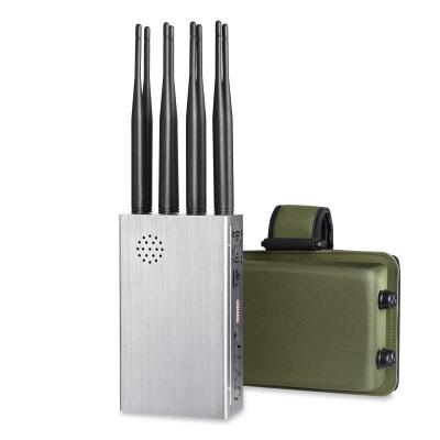 China Portable 8 antennas mobile phone signal jammer blocks 2G 3G 4G 5G WIFI signals with bigger hot sink & battery for sale