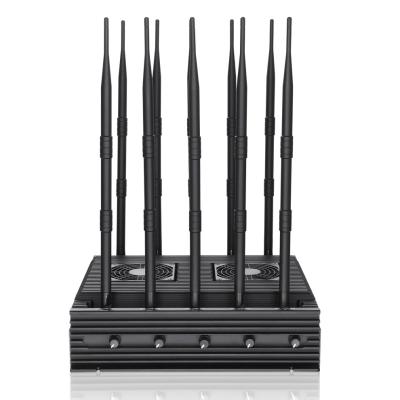 China Powerful 10 antennas jammer blocks 2G, 3G, 4G,5G and WIFI signals with an output power of 84W ,coverag range up to 100m for sale