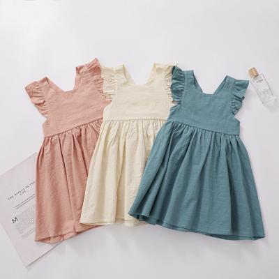 China Breathable Customize Kid Dress Cotton Canvas Ruffle Solid Color High Quality Private Label OEM Kids Girls Dresses for sale