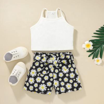 China Hot Selling Floral Print Girls Clothes Years 2-6 Years Sleeveless Tops Summer Shorts Kids Girls Boutique Floral Dressing Sets for sale