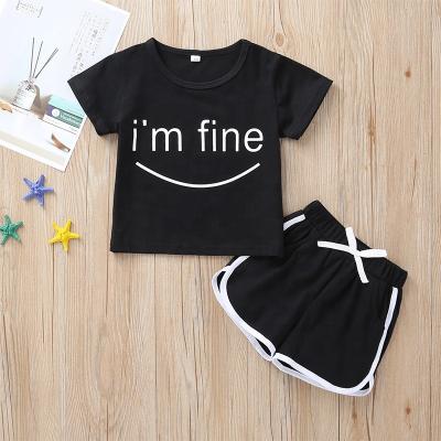 China Girls casual clothes sets 2 to 6 years old sleeves T-shirt shorts summer and solid shorts wholesale kids clothing sets for sale