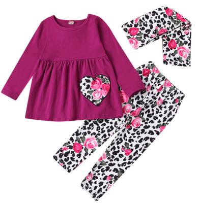 China Floral Long Sleeves Baby Clothes Sets Accept Custom Long Sleeves Blouse Leopard Pants Sets for sale