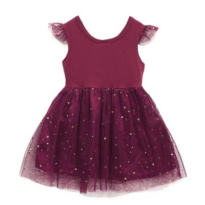 China Breathable Wholesale Baby Dresses Summer 1 To 6 Years Purple Cotton One Line Accept Custom Made Kids Girls' Dresses for sale