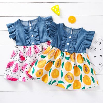 China Wholesale Breathable Babies Dress 1-4 Years Ruffle Sleeves Fruit Printing Cute Kids Girls Summer Dresses for sale