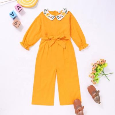 China Hot Selling Breathable Cotton Girls Clothes Autumn 2 To 7 Years Embroidery Neck Belt Kids Fashion Overalls Girls Overalls for sale