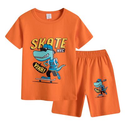 China Summer Casual Boys Clothes 7 To 10 Years Low MOQ Printing Cotton T-shirt And Shorts Casual Boy Clothing Sets for sale