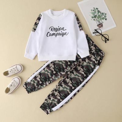 China Casual Boy's Clothing 2 to 7 Years Letters Printing Cotton Sweaters and Pants Fashion Camouflage Boy Kids Clothing for sale