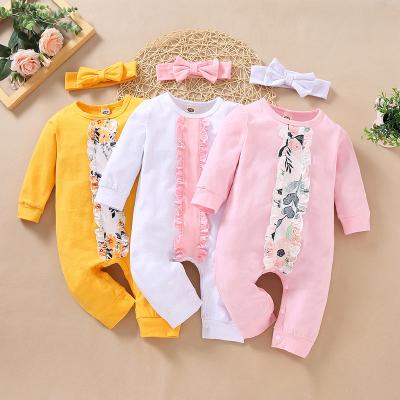 China Infant Long Sleeve Girls Overalls Cotton Romper 0 To 18 Months With Headband Babies Overalls for sale