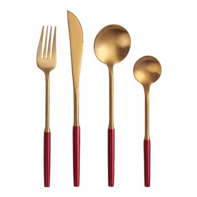 China Sustainable Portugal Style Luxury Gold Pvd Coating Inox Flatware Set In Stock Stainless Steel Gold Cutlery for sale