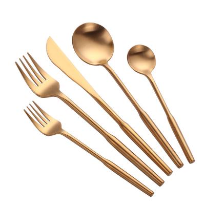 China Viable Titanium Brass Knife Matte Gold Cutlery of Matt Finished Metal Fork Spoon Gold Plating Flatware for sale