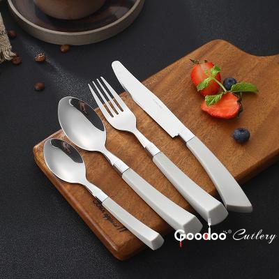 China Polish Special Mirror Design Stainless Steel Cutlery Set With Plastic Handle Flatware For Hotel Restaurant Home Gift for sale