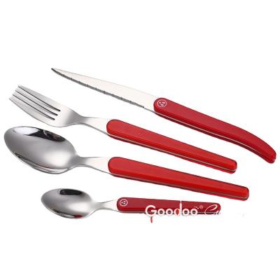 China New Design Durable Color Good Quality Double Injection Handle Stainless Steel Plastic Cutlery Set for sale