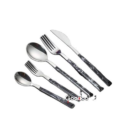 China Fashion Polish High Quality Marble Design Stainless Steel Mirror Cutlery Set Spoon Fork Plastic Handle Cutlery Set for sale