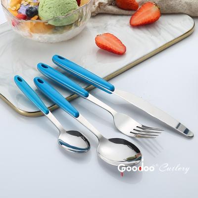 China Sustainable High Quality Modern Flatware Custom Design Blue Plastic Handle Design Reusable Color Cutlery Set for sale