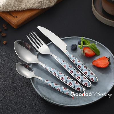 China Viable Elegant Flower Design Handle Flatware Stainless Steel Plastic Table Cutlery Set For Hotel Party Restaurant Used for sale