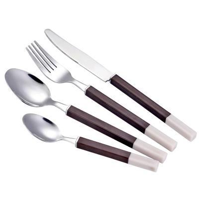 China Stainless Steel Two Tone Color Handle Flatware Plastic Viable Sets Serves Knife Fork Spoon Cutlery for sale