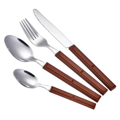 China New Design Viable Popular Plastic Mirror Handle Flatware Polish Stainless Steel Cutlery Set With Plastic Handle for sale