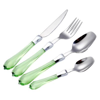 China Viable New Arrival Hot Selling Clear Acrylic Plastic Stainless Steel Handle Cutlery Set Clear Acrylic Plastic Flatware Set for sale