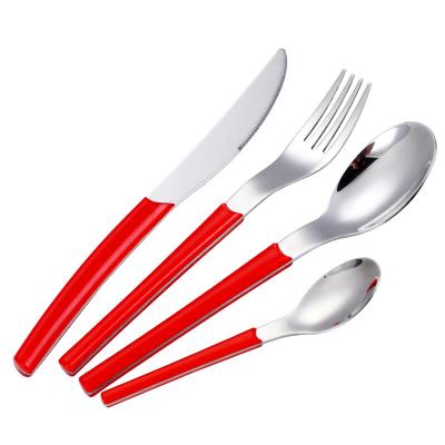 China New Design Durable Stainless Steel ABS+AS Two Tone Colors Handle Plastic Handle Spoon Knife Fork Cutlery Set for sale