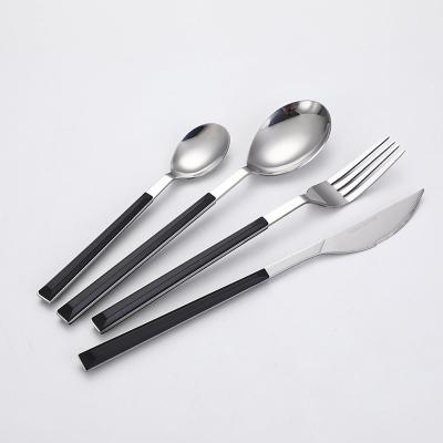 China Viable Hot Selling Clip Black Handle Fork And Spoon Plastic Knife For Party And Wedding ABS Plastic Handle Cutlery Set for sale