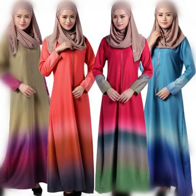 China Wholesale Islamic Clothing Maxi Jalabiya Gradient Muslim Dress Abaya Polyester Traditional Muslim Dress Women Muslim Dress for sale