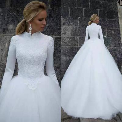 China Anti-wrinkle Saudi Arabia Turkey Wedding Dresses Long Sleeve Lace Ball Gown Muslim Wedding Dress for sale