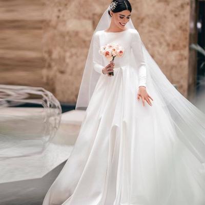 China 2021 New Anti-Wrinkle Wedding Dresses Long Sleeve O Neck Muslim Bride Dresses Vestido De Novia Mariage Wedding Dress Bridal Gowns for sale