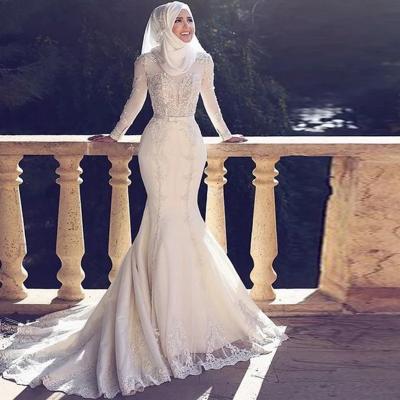 China Applique Muslim Chiffon Dresses Anti-Wrinkle Wedding Guest Dress Floor Length Bridal Wedding GownMermaid Wedding Dress for sale