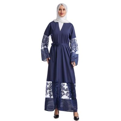 China Latest Polyester Matchyou Dubai Lace Fabric Muslim Moroccan Open Abaya For Eid Mubarak Malaysia for sale