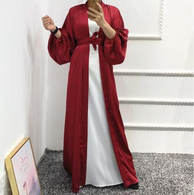 China Polyester Islamic Clothing Puff Sleeve Cardigan Turkey Clothes Dubai Open Statin Hijab Abaya Muslim Dress for sale