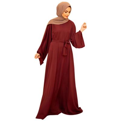 China 2021 New Sale Polyester Abaya Dubai Robe Solid Color Muslim Dress Islamic Clothing for sale