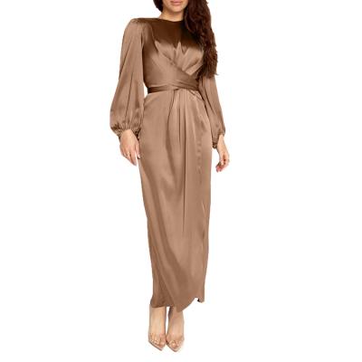 China Hot Selling Polyester Abaya Robe Solid Color Muslim Clothing Women Long Dress Hot Comfortable Slim Design for sale