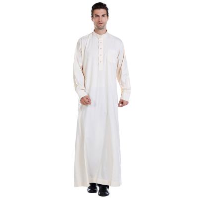 China Abaya Saudi Arabia Jubba Thobe Robe Polyester Muslim Men Long Sleeve Robe White Arab Islamic Men's Long Sleeve Clothing for sale