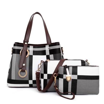 China Retro fashion wholesale color stitching tote bag for women three-piece handbags for sale