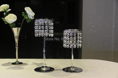 China Iron 2 Piece Candle Holder with Crystal Beads Centerpiece for Home Table Decoration Wedding for sale