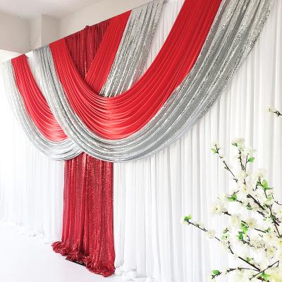 China 2021 Jan New Arrival White Curtain POLYESTER red silver ice swag sequin drape backdrop wedding birthday party decoration for sale