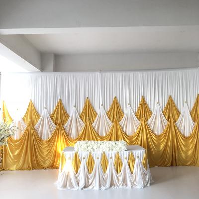 China 2019 October New Arrival POLYESTER Silk Ice Backdrop Table Skirt With Luxury Brooch To Wedding Decoration for sale