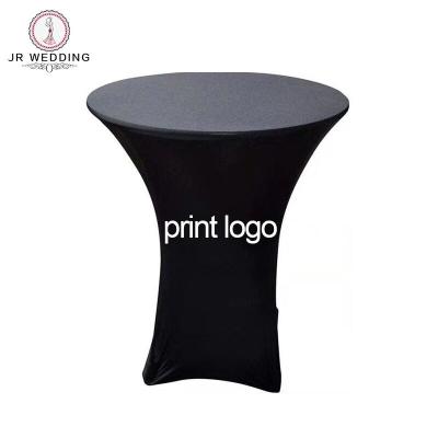 China Plain 6pcs 80cm Round Logo Digital Printing Cocktail Stand Setter Spandex Stretch Custom Tablecloth For Wedding Party for sale