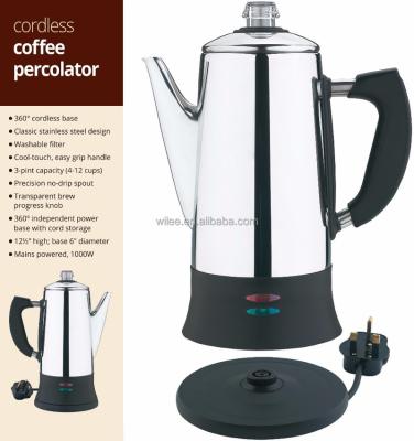 China 12 Cup Stainless Steel Electric Percolator Pot Coffee Maker Stainless Steel Brewer for sale