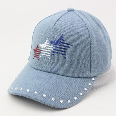 China Fashion Caps Distressed Sport Denim COMMON Baseball Cap For Women Rhinestone Jeans Shimmer Bling Hat Caps For Kids for sale