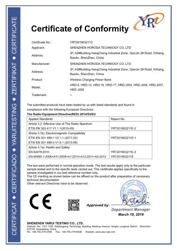 CE - Shenzhen Horoda Technology Co., Ltd.