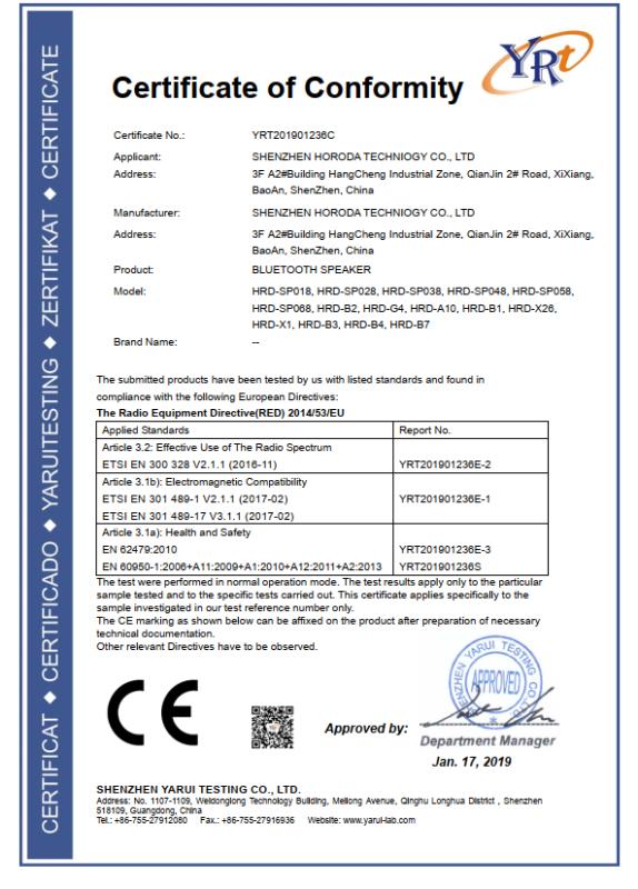 CE - Shenzhen Horoda Technology Co., Ltd.