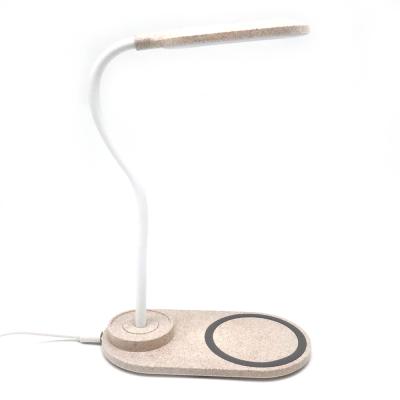 China Portable Wheat Straw Eco-Friendly Biodegradable Desk Lamp With Wireless Charger Mini Bedside Lamp for sale