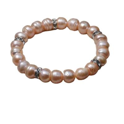 China Trendy Natural Real Freshwater Pearl Bracelet Round Beads Elastic String Accessories Wholesale Customized Hand Jewelry for sale